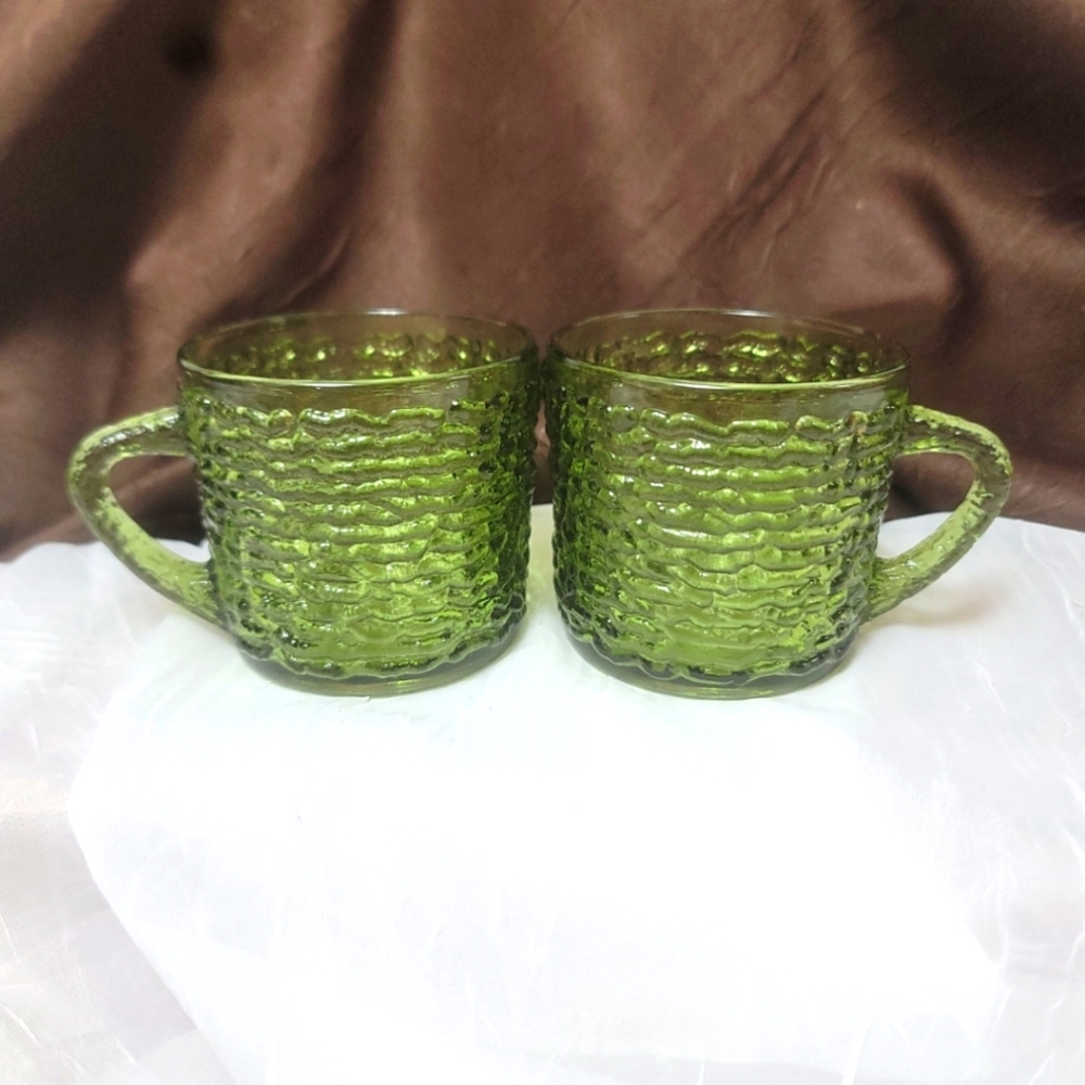 COPY - Green Coffee Tea Soreno Mug by Anchor Hocking Vintage 70s Set of 2